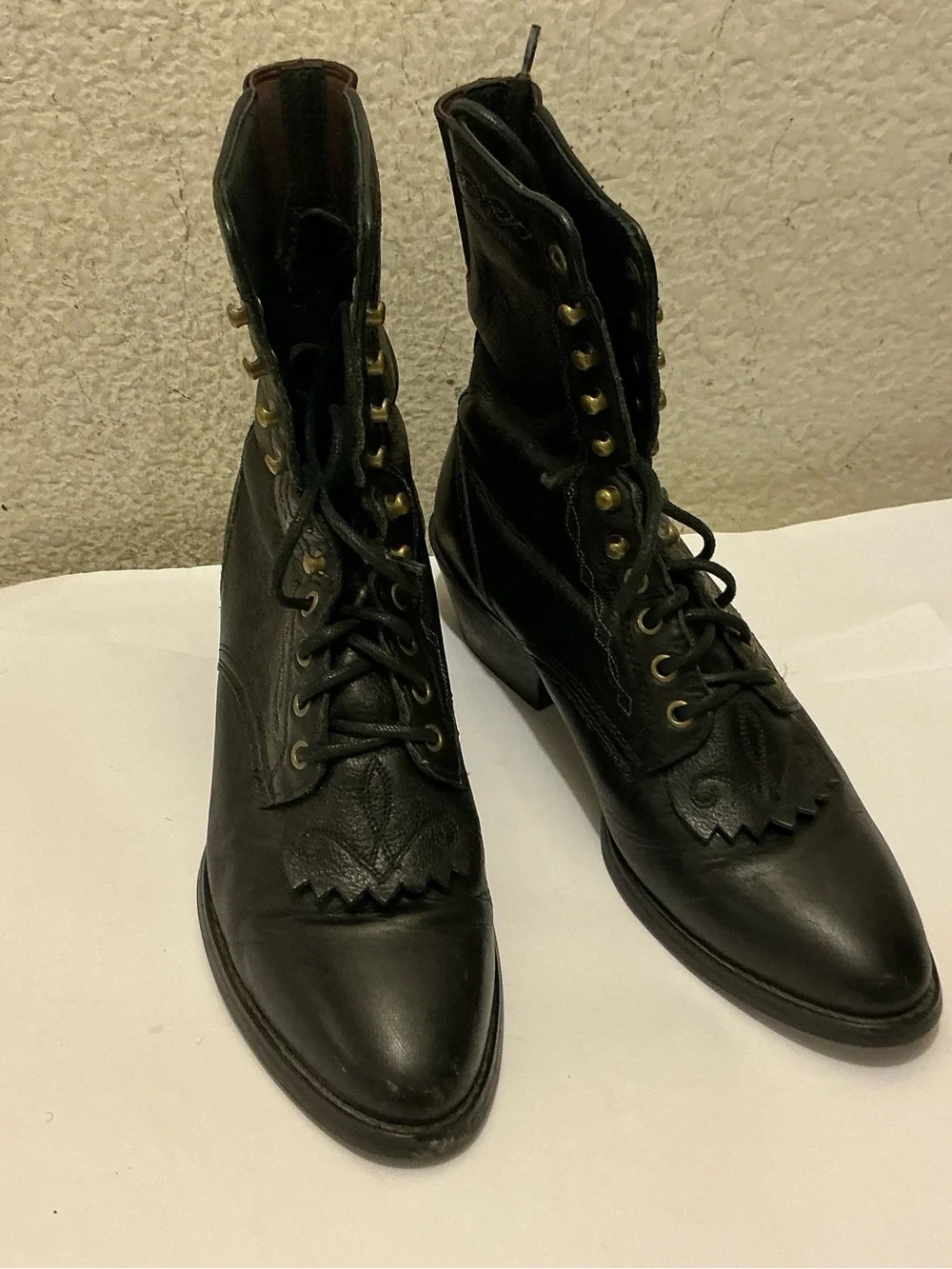 Ariat Black Leather Lace-Up Western Kiltie Ankle Boots